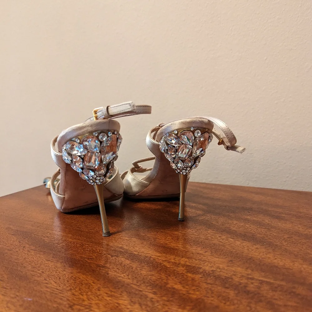MIU MIU slingback satin crystal stiletto sandal heels - Picture 6 of 12